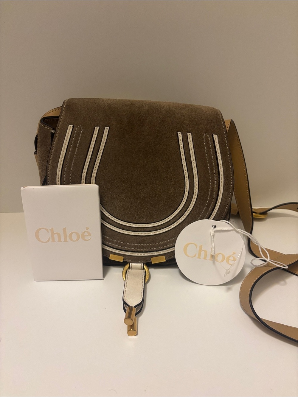 Marcie Small Suede Crossbody Bag in Taupe